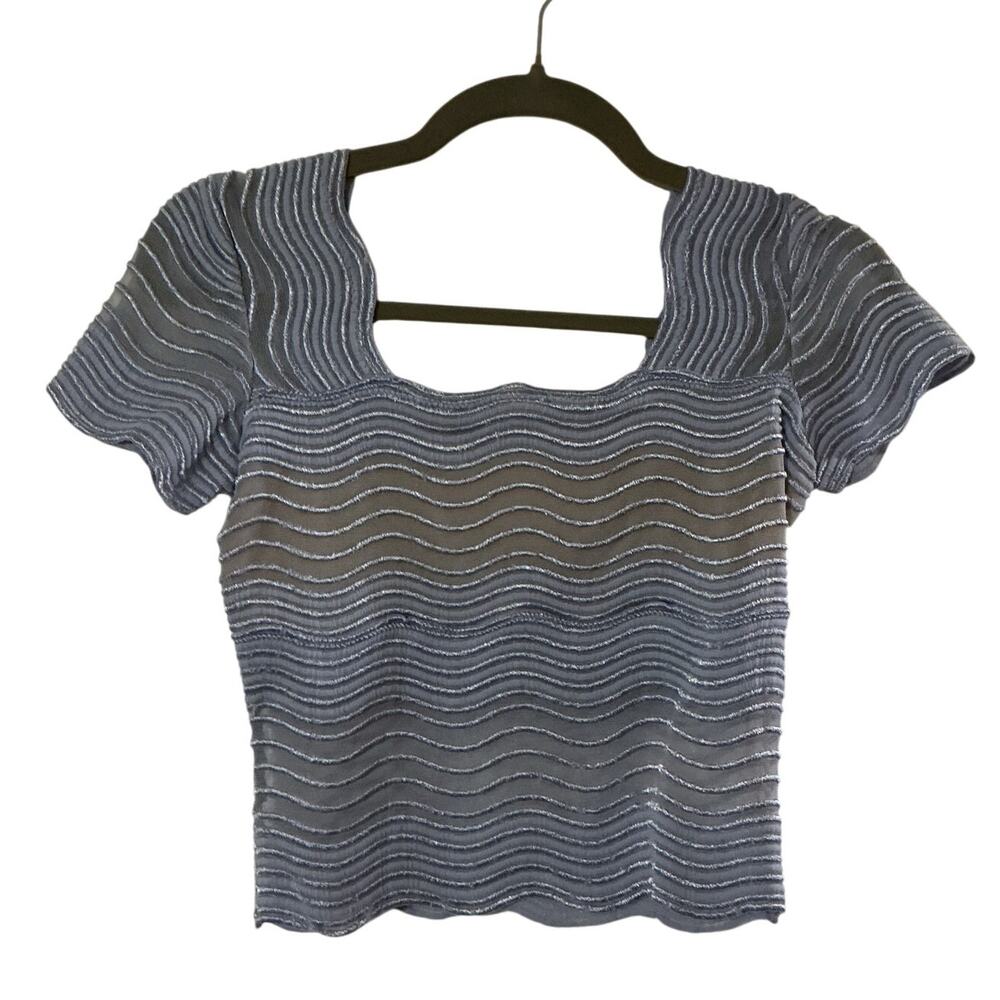 Cache Vintage Sheer Mesh Wave Stripe Fitted Crop … - image 2